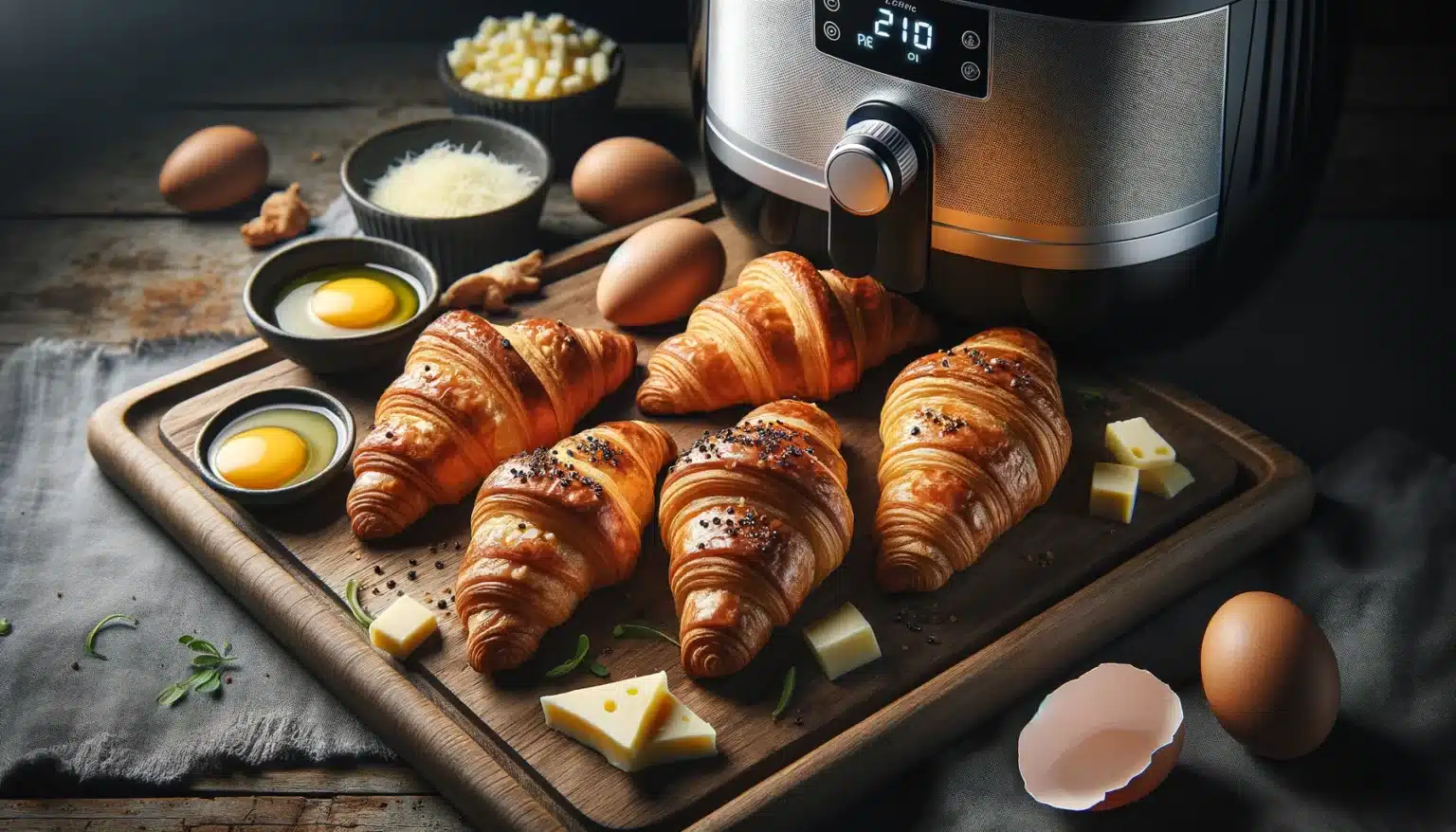 Croissants de Queijo e Fiambre na Air Fryer: