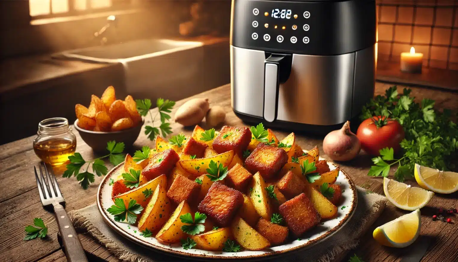 Rojões com Batata Frita na Air Fryer