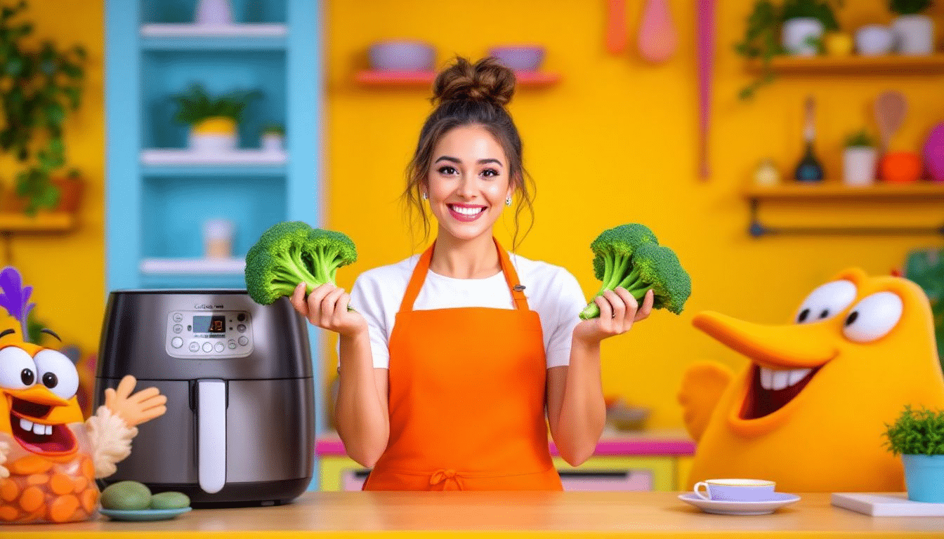 Receitas saudÃ¡veis na air fryer, como bolinhos de couve flor e chips de batata doce.